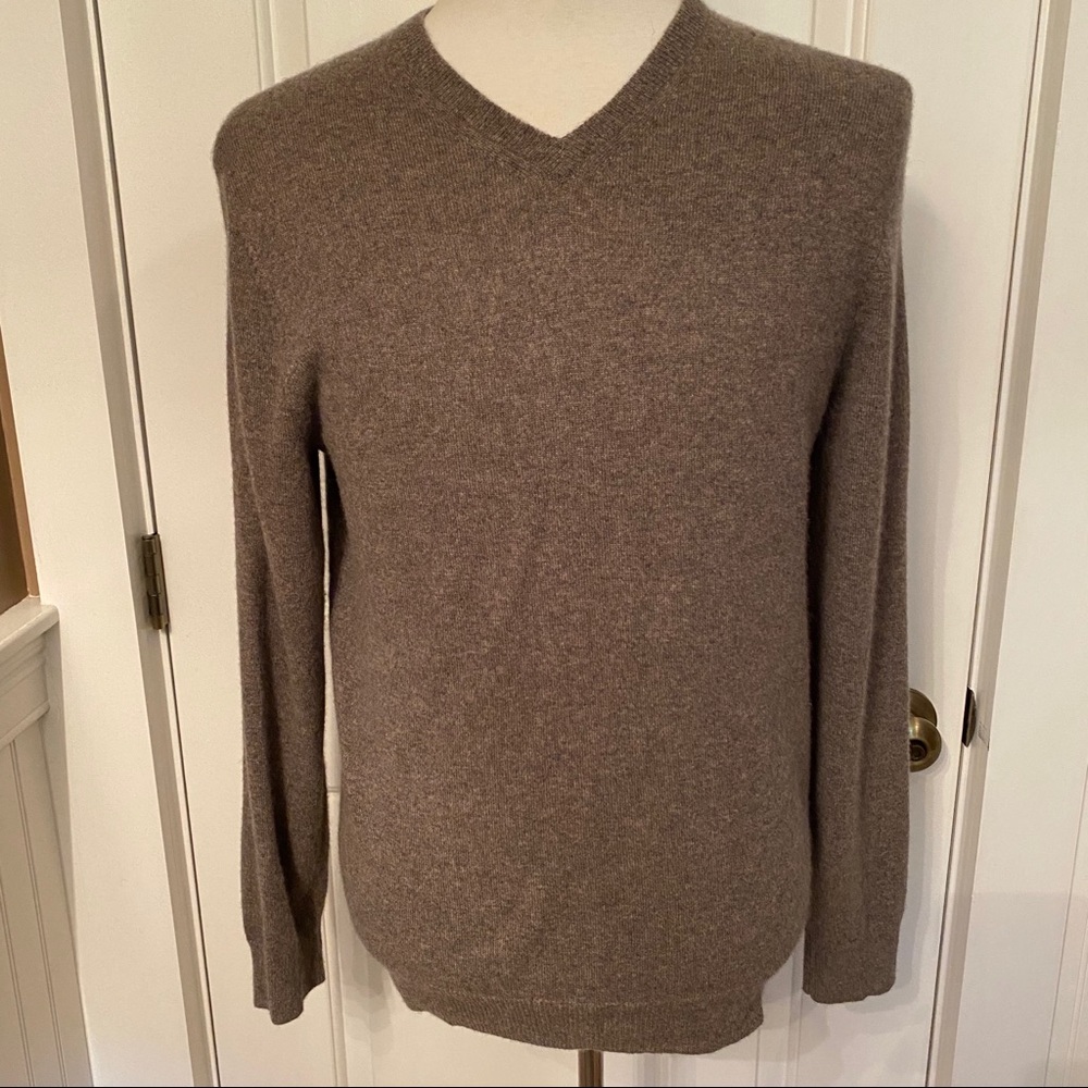 F&F FLORENCE AND FRED MENS SWEATER V-NECK CASHMERE BROWN GRAY TAUPE SIZE M